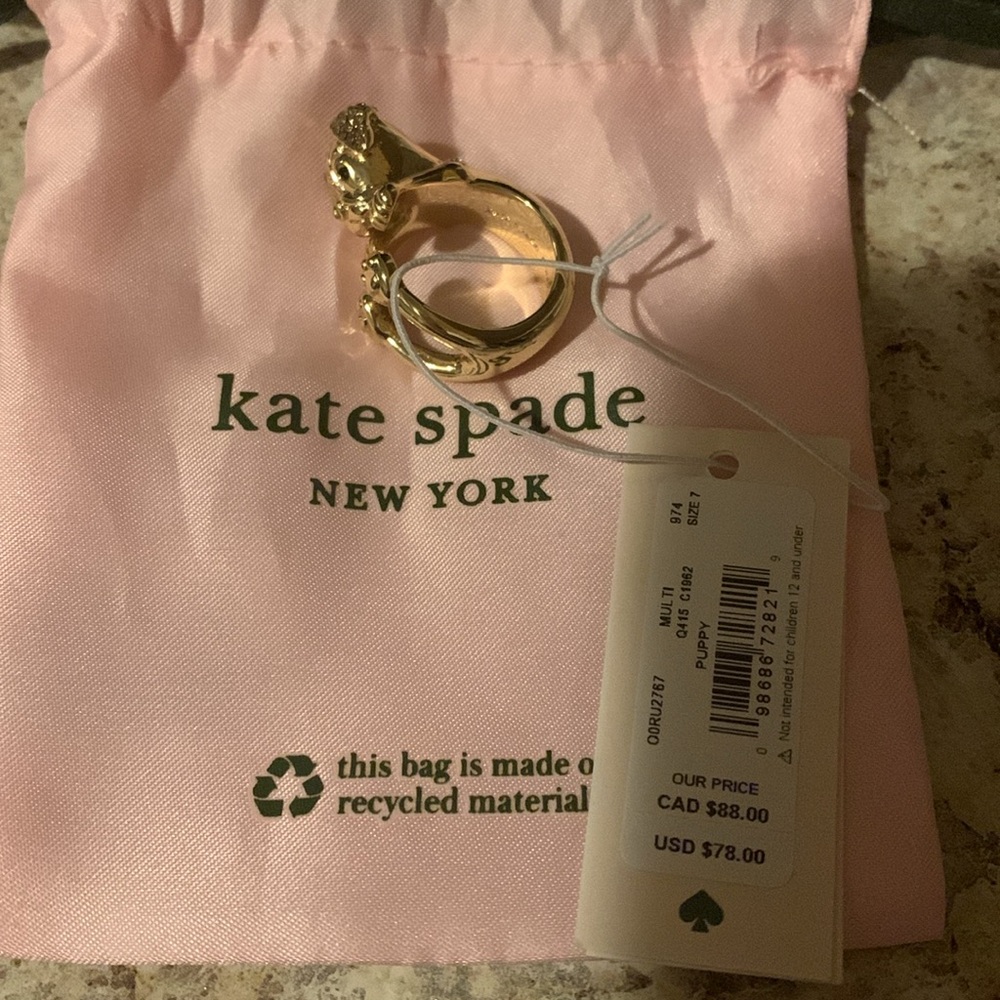 NWT Kate Spade Gold Crystal Puppy Wrap Ring Size 7 #7 NEW - Picture 15 of 15